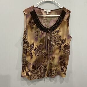 Vintage Dressbarn Womens Beaded Fairy Grunge Top Plus Size 2X Green Brown Sequin